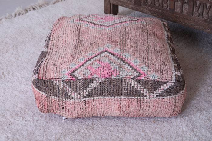 Handmade azilal ottoman berber pink rug pouf - kilim pouf