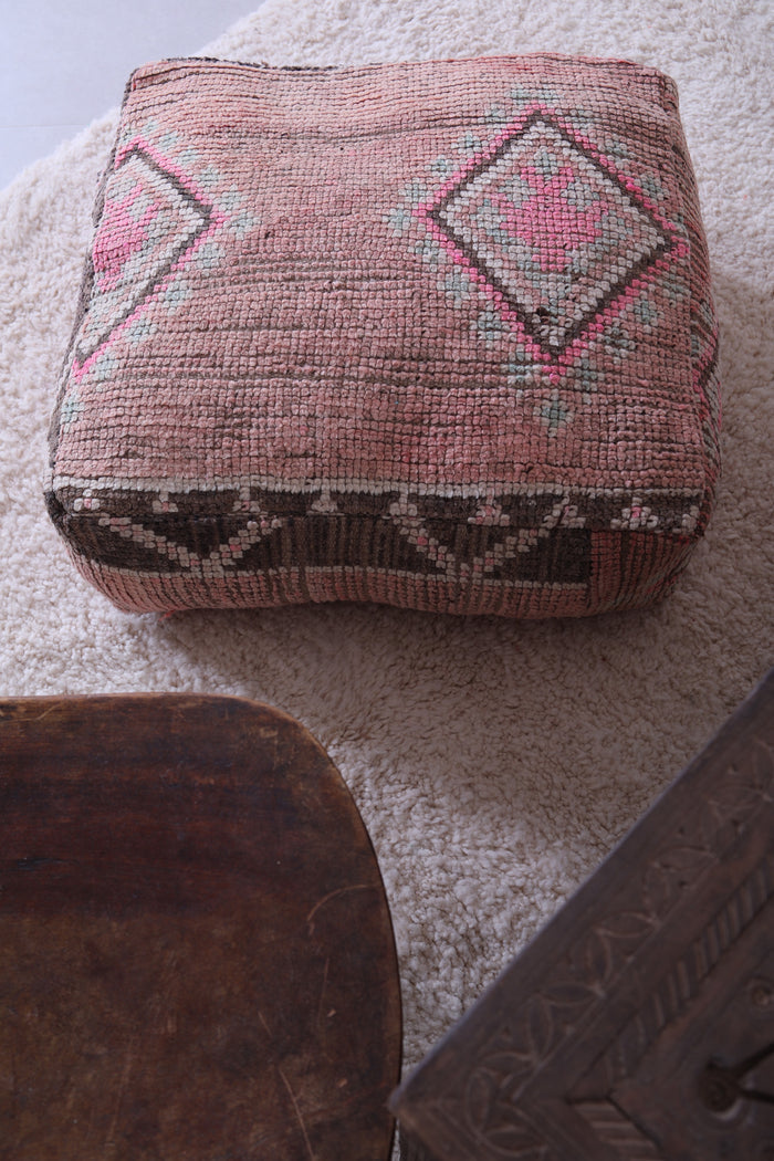 Handmade azilal ottoman berber pink rug pouf - kilim pouf