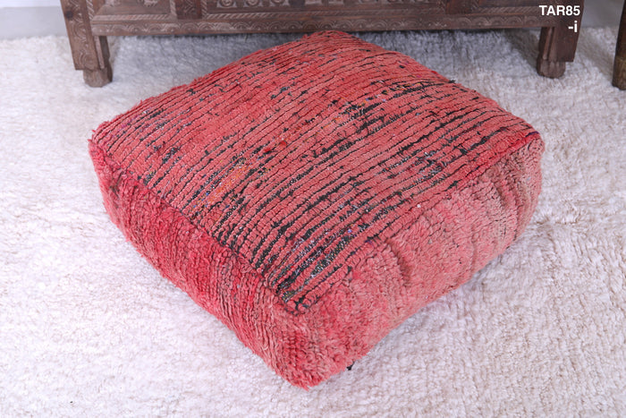 Handmade berber moroccan old red rug pouf - kilim pouf