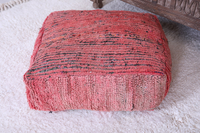 Handmade berber moroccan old red rug pouf - kilim pouf
