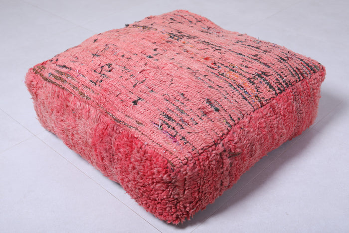 Handmade berber moroccan old red rug pouf - kilim pouf