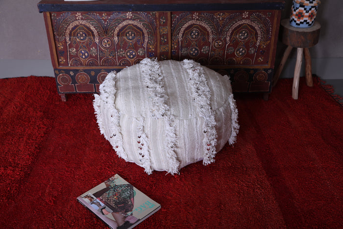 Handwoven Moroccan berber round kilim pouf - kilim pouf