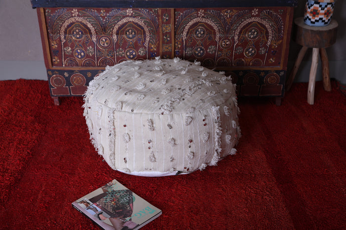 Handwoven Round berber moroccan rug pouf - kilim pouf