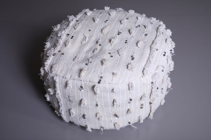 Handwoven Round berber moroccan rug pouf - kilim pouf
