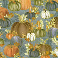Hello Fall - Pumpkins, Fall Leaves Dusty Blue - AWHDM2391668