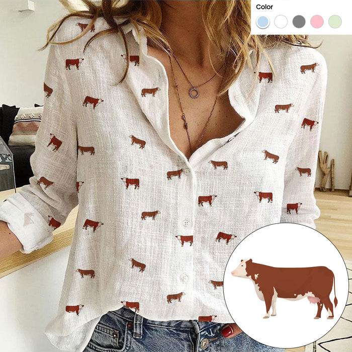 Hereford cattle icon pattern Women's Mock Linen Shirts for farmers - myfunfarm