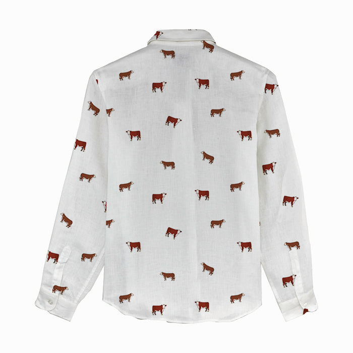 Hereford cattle icon pattern Women's Mock Linen Shirts for farmers - myfunfarm