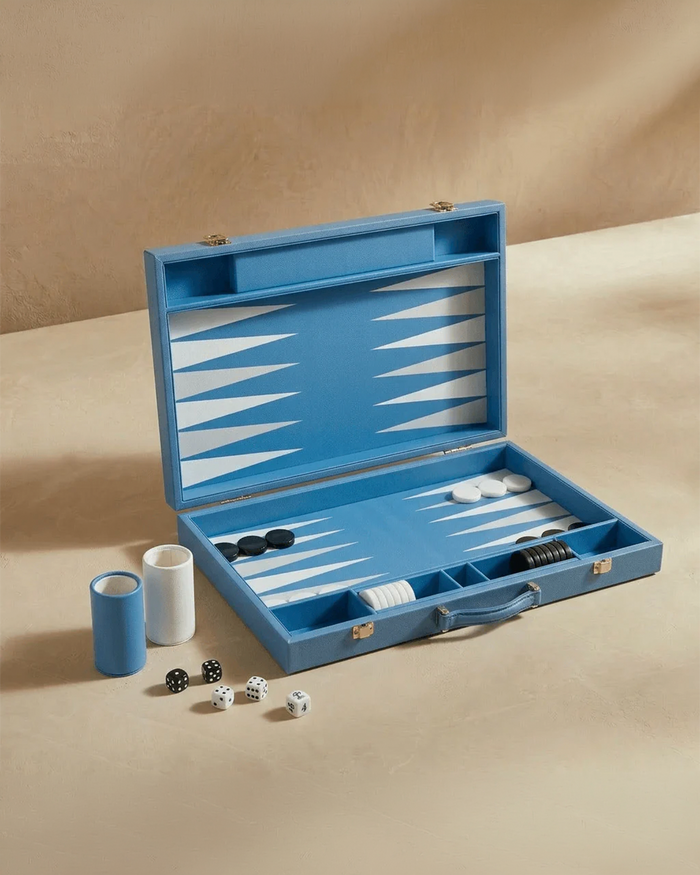 Leather Backgammon Set - Blue and Black