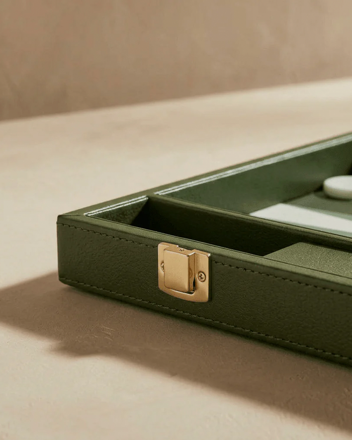 Leather Backgammon Set - Green & White