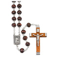 Maroon Carved Wood Bead Rosary