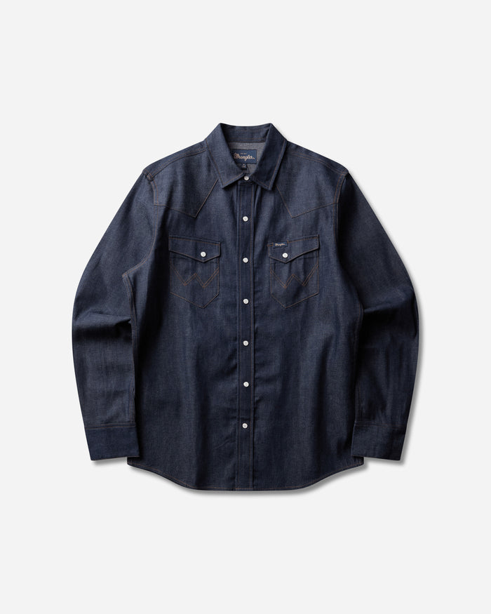 Wrangler 27Mw Indigo Raw Indigo Raw Shirts Longsleeve Shirt F112386976 Indigo Raw