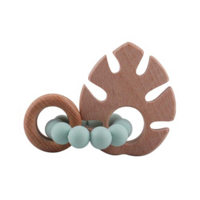 Monstera Shape Silicone Beads Wooden Teether, Mint