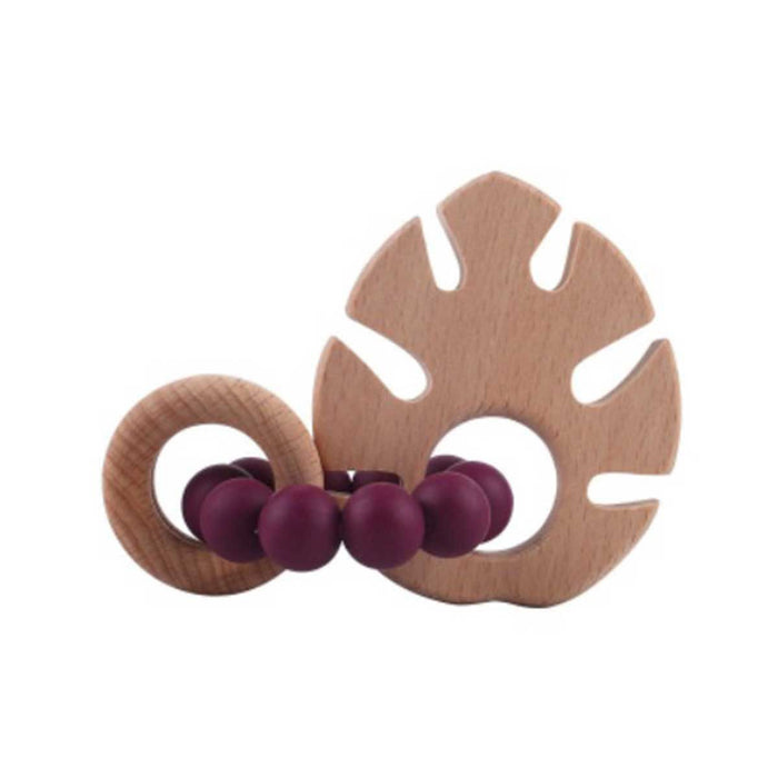 *Monstera Shape Silicone Beads Wooden Teether, Purple