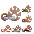 Monstera Shape Silicone Beads Wooden Teether, Yellow
