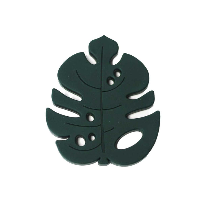 Monstera Shape Silicone Teether, Dark Green