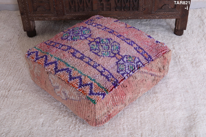 Moroccan berber handmade old azilal rug pouf - Moroccan kilim pouf