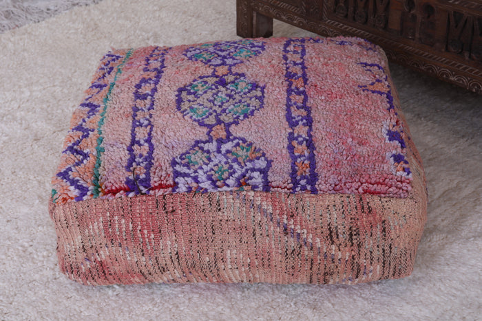 Moroccan berber handmade old azilal rug pouf - Moroccan kilim pouf