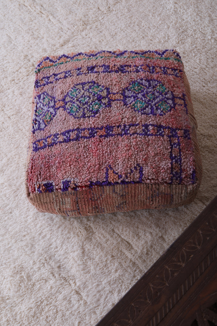 Moroccan berber handmade old azilal rug pouf - Moroccan kilim pouf