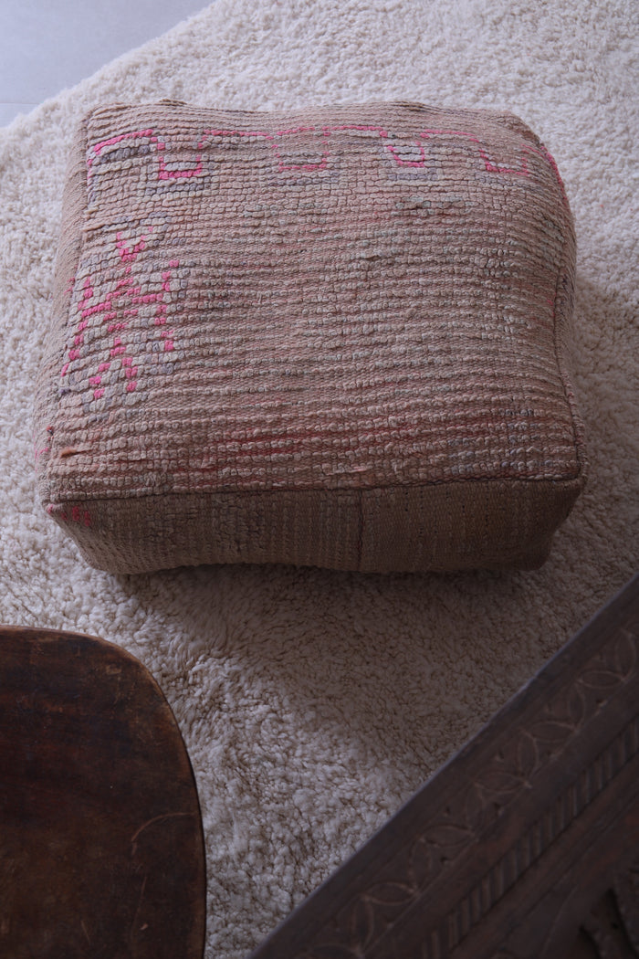 Moroccan berber handmade rug azilal pouf - Moroccan kilim pouf