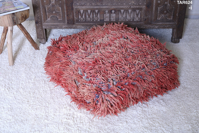 Moroccan berber ottoman old rug pouf - kilim pouf
