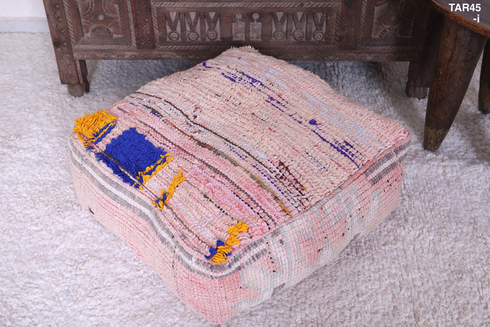 Moroccan handmade kilim old rug pouf - Moroccan kilim pouf