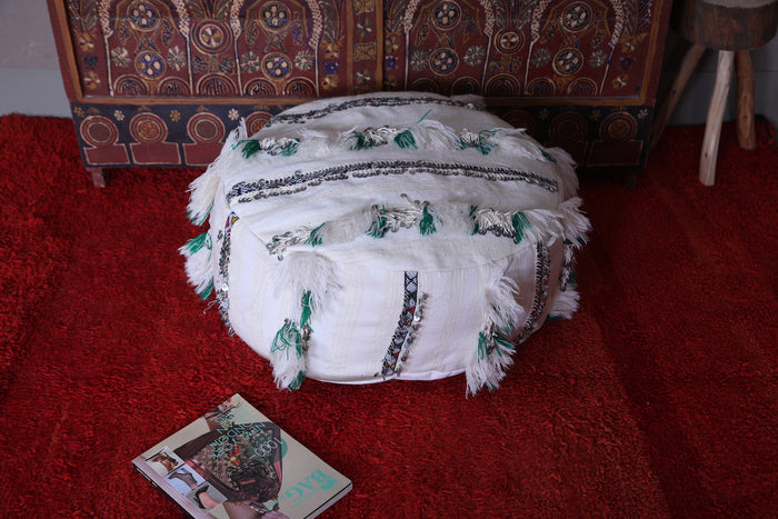 Moroccan round berber handwoven kilim pouf - kilim pouf