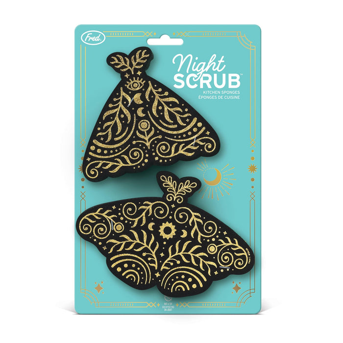 Packaged night scrub with decorative design on a teal background