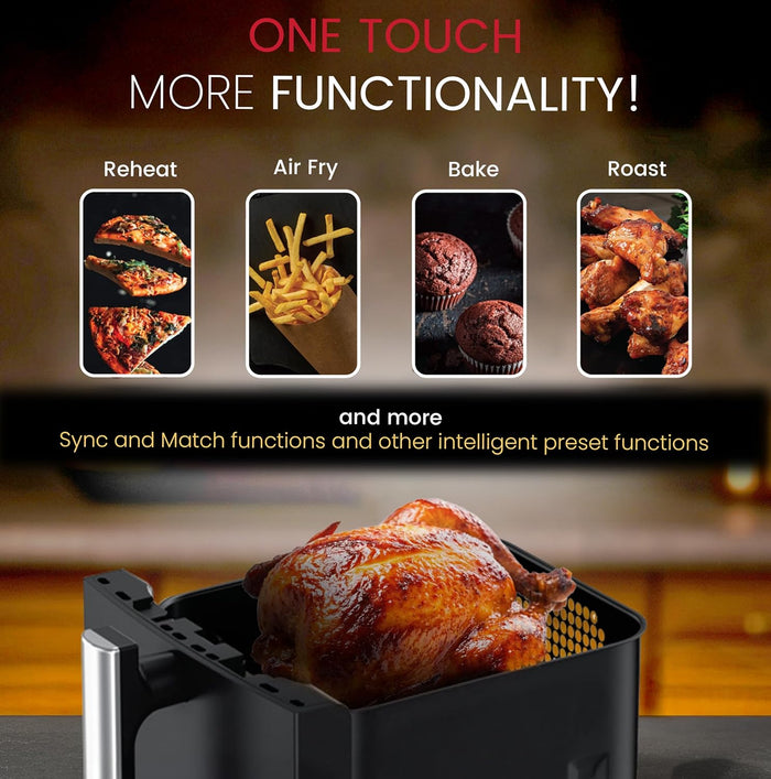 Nobel 10L 2200W Dual Drawer Digital Air Fryer with LED Display, Sync & Match Functions – NAF1201