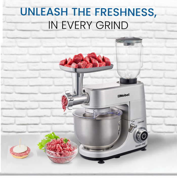 Nobel 3 in 1 Food Processor Multifunctional Stand Mixer with 7.0 L Stainless Steel Bowl & 1.5L Juicer Blender with 6 Speeds For A Variety Of Mixing Tasks NBM100S Silver