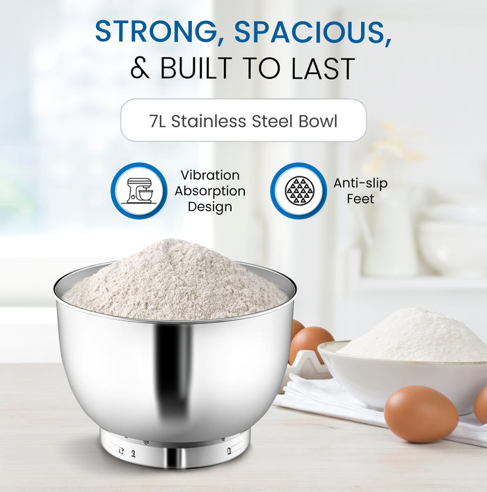 Nobel 3 in 1 Food Processor Multifunctional Stand Mixer with 7.0 L Stainless Steel Bowl & 1.5L Juicer Blender with 6 Speeds For A Variety Of Mixing Tasks NBM100S Silver