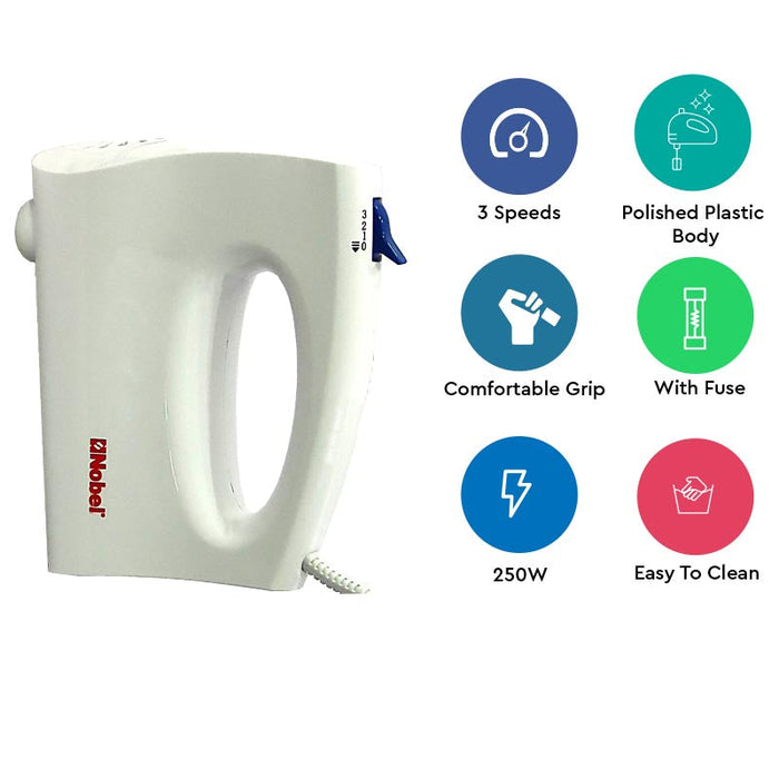 NOBEL Blender 250W 3 Speed White Color NHB25