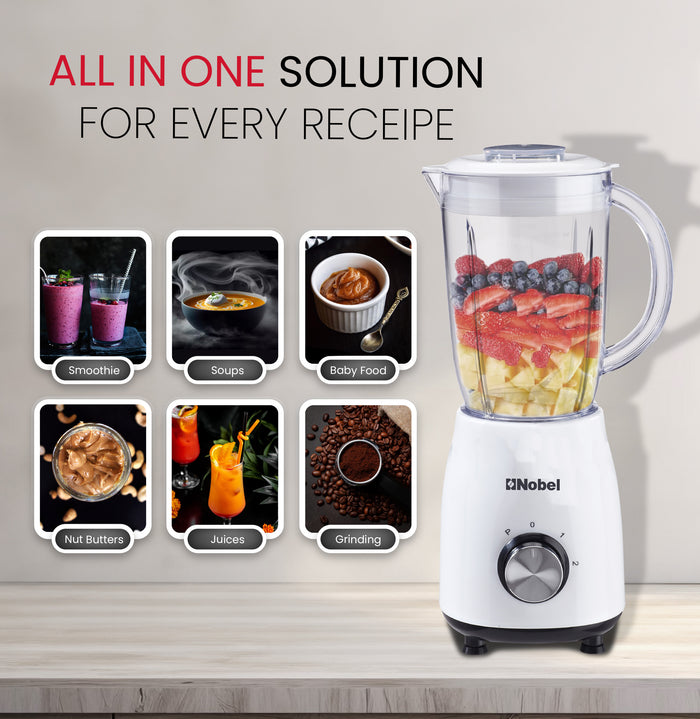 Nobel Blender White 1.2 Litres 350W Stainless Steel Blade NB112L