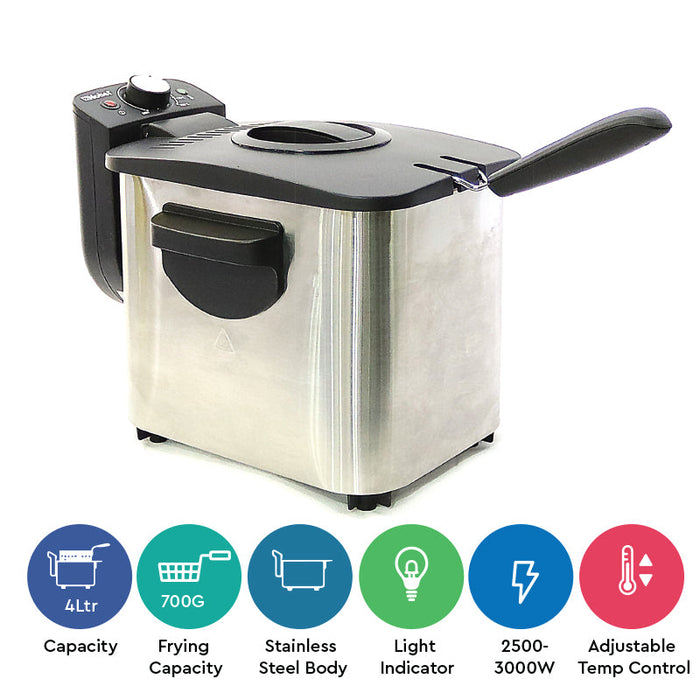 Nobel Deep Fryer 3000W 8 Ltrs Stainless Steel NDF8G