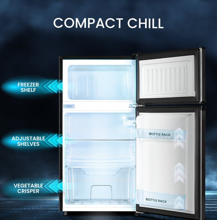 Nobel Double Door Refrigerator 125L Gross / 73L Net Compact Fridge with Vegetable Crisper, LED Light – NR125E