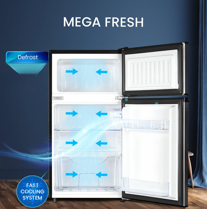 Nobel Double Door Refrigerator 125L Gross / 73L Net Compact Fridge with Vegetable Crisper, LED Light – NR125E