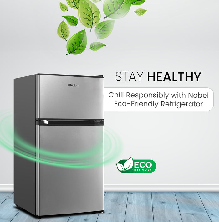 Nobel Double Door Refrigerator 125L Gross / 73L Net Compact Fridge with Vegetable Crisper, LED Light – NR125E
