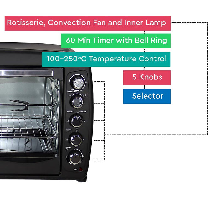 Nobel Electric Oven Black Convection Fan Rotisserie NEO100