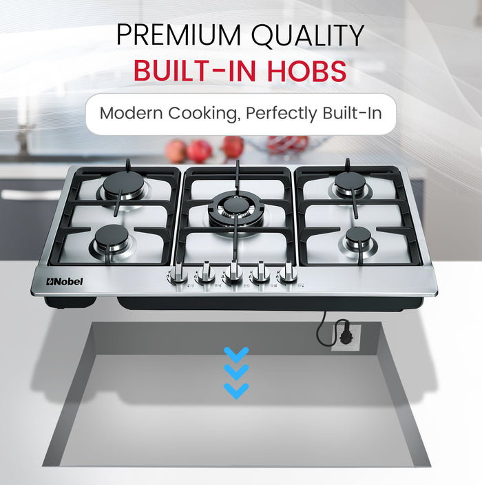 Nobel Gas Hobs Stainless Steel 90 Cm 5 Gas Burners Ffd NBH9501