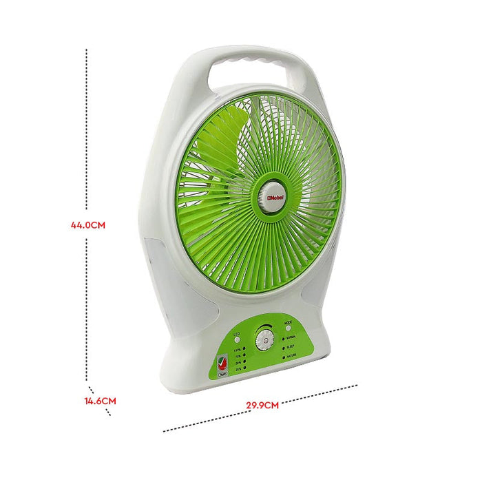 Nobel Rechargeable Box Fan White 8 inch Fan Blade LED Light 9 Speed NBF87R