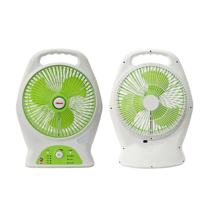 Nobel Rechargeable Box Fan White 8 inch Fan Blade LED Light 9 Speed NBF87R
