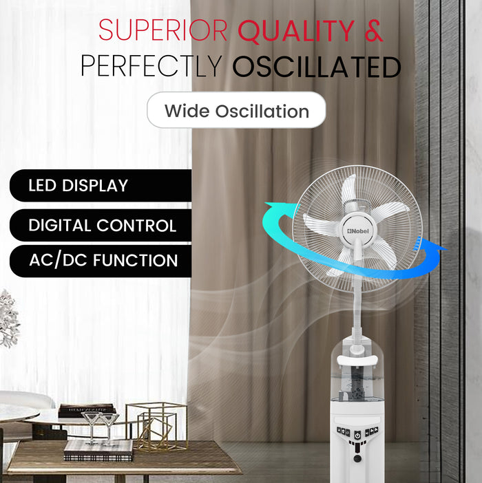 NOBEL Rechargeable Mist Fan White 16 inch Fan Blade NF777MRC