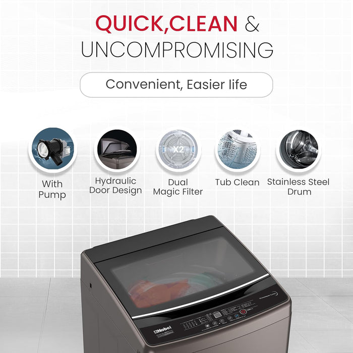 Nobel Washing Machine 10kg Capacity, Electronic Control, LED Display, 6 Programs NWM1150 Silver