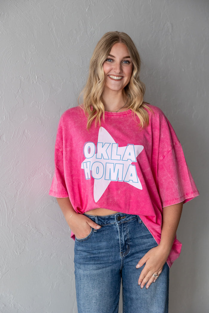 Oklahoma Star Hot Pink Oversized Graphic Tee