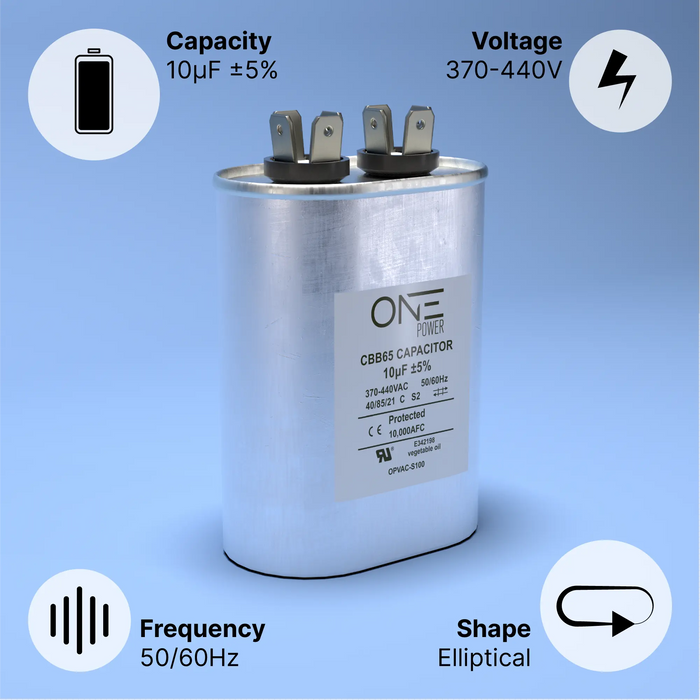 ONE Power 10-MFD, 370V or 440V Single Run A/C Capacitor (OPCSR10) One Products AC Capacitors