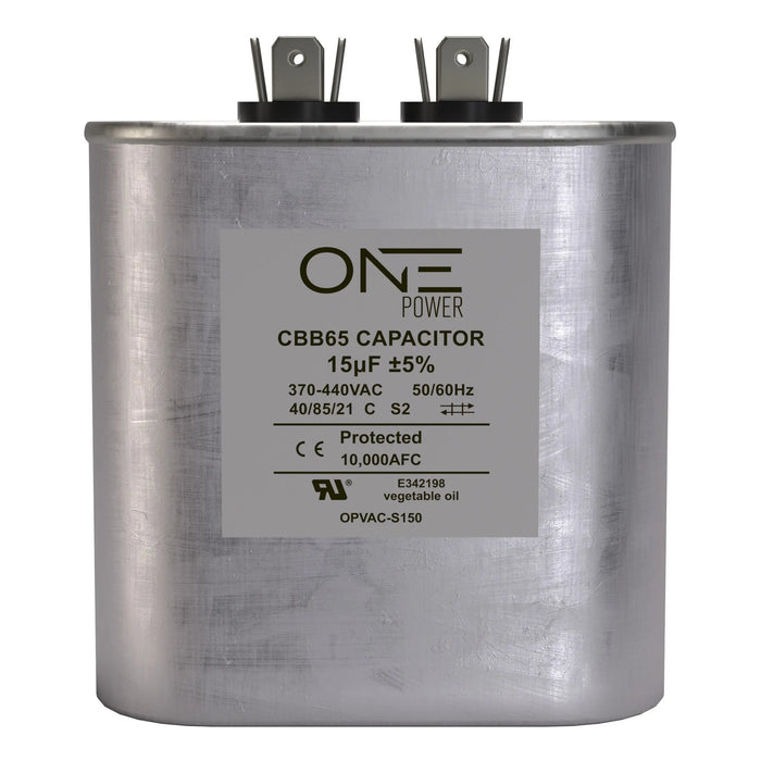 ONE Power 15-MFD, 370V or 440V Single Run A/C Capacitor 15 uF CBB65B Air Conditioner Capacitors for AC Unit Fan Motor Start or Heat Pump or Condenser Straight Cool (OPCSR15) One Products AC Capacitors