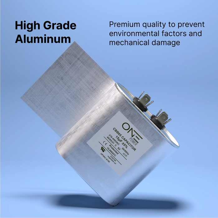 ONE Power 15-MFD, 370V or 440V Single Run A/C Capacitor 15 uF CBB65B Air Conditioner Capacitors for AC Unit Fan Motor Start or Heat Pump or Condenser Straight Cool (OPCSR15) One Products AC Capacitors