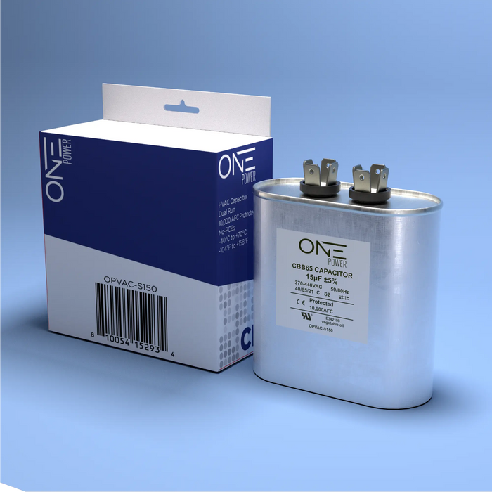 ONE Power 15-MFD, 370V or 440V Single Run A/C Capacitor 15 uF CBB65B Air Conditioner Capacitors for AC Unit Fan Motor Start or Heat Pump or Condenser Straight Cool (OPCSR15) One Products AC Capacitors