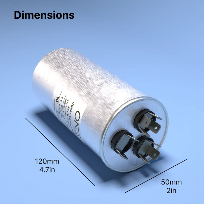 ONE Power 45/5-MFD, 370V or 440V Dual Run A/C Capacitor 45+5 uF CBB65B Air Conditioner Capacitors for AC Unit Fan Motor Start or Heat Pump or Condenser Straight Cool (OPCDR455) One Products AC Capacitors