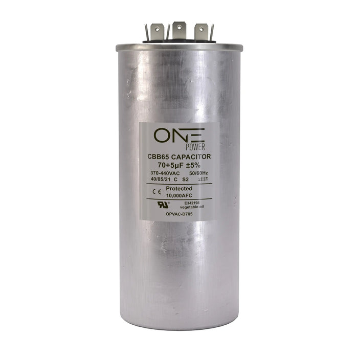 ONE Power 70/7.5-MFD, 370V or 440V Dual Run A/C Capacitor 70+7.5 uF CBB65B Air Conditioner Capacitors for AC Unit Fan Motor Start or Heat Pump or Condenser Straight Cool (OPCDR705) One Products AC Capacitors