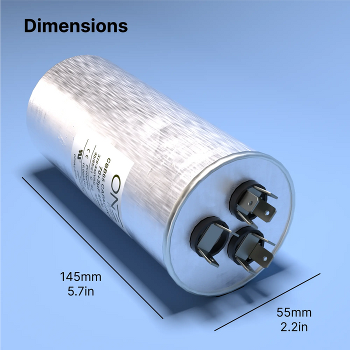 ONE Power 70/7.5-MFD, 370V or 440V Dual Run A/C Capacitor 70+7.5 uF CBB65B Air Conditioner Capacitors for AC Unit Fan Motor Start or Heat Pump or Condenser Straight Cool (OPCDR705) One Products AC Capacitors